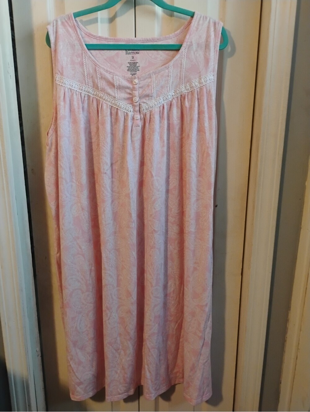 Croft & Barrow Pink White Paisley Sleeveless Nightgown Size 3X Lace Trim